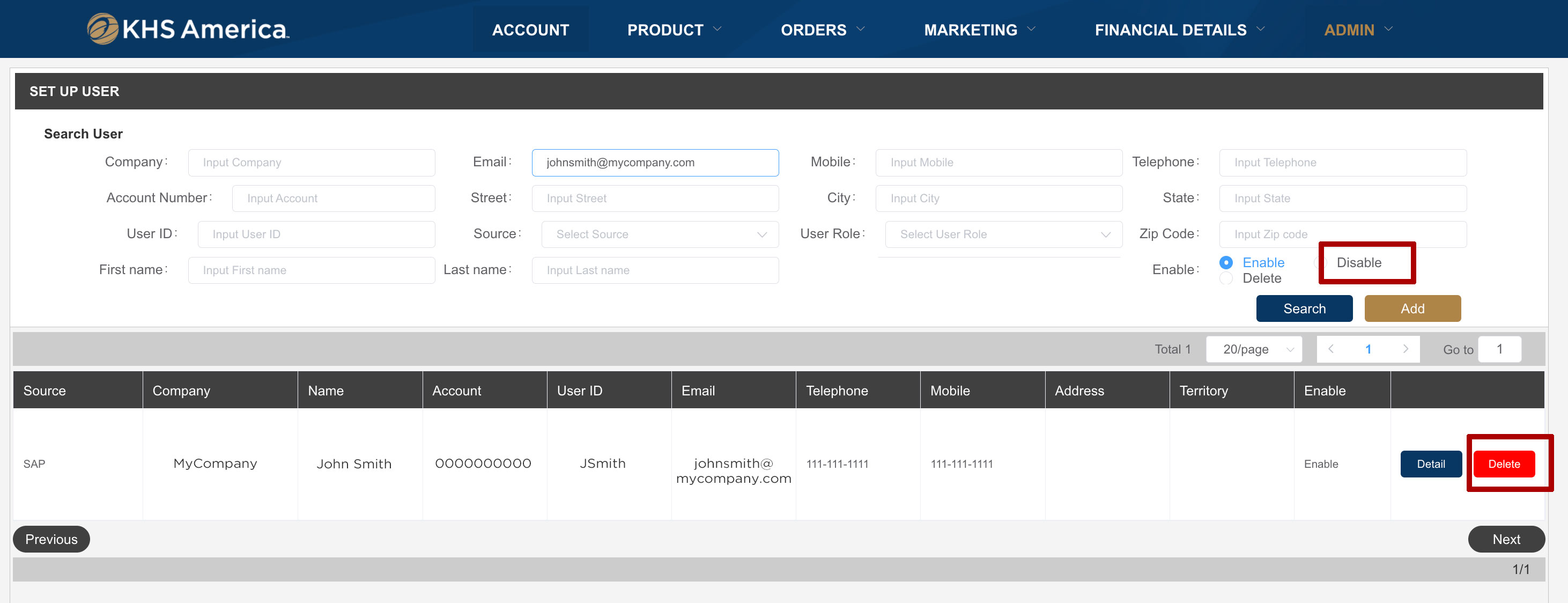 Disable or Delete User